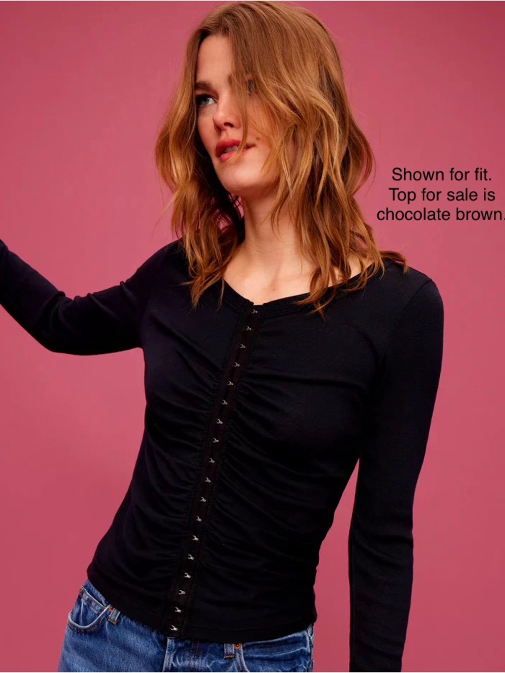 Michael Stars Minka Ruched long sleeve Tee, chocolate brown, medium